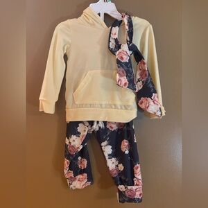 Baby Girl Soft Yellow Hoodie and Floral Leggings Set 6-9 Months